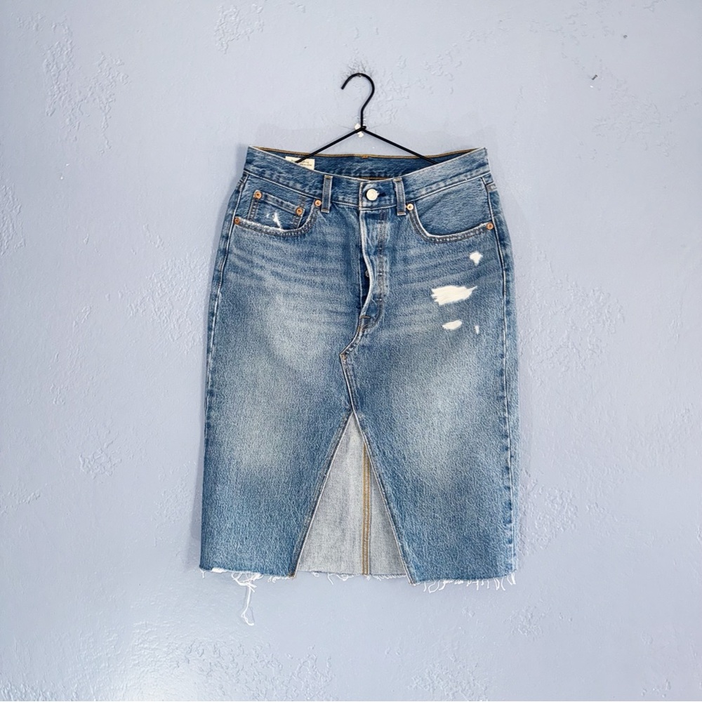 Levis High-Rise Deconstructed Midi Denim Skirt Size 29